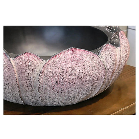 USZWBY Bathroom Vessel Sink Chinese-Style Creativity Bathroom Sink Above Counter Basin showcasing retro lotus design in ceramic material.