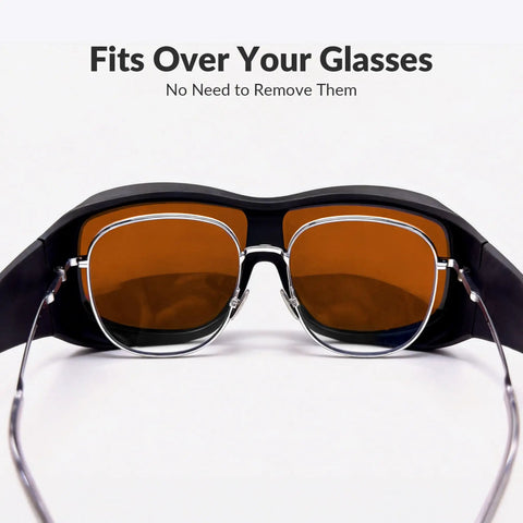 Rock Solid Laser Safety Goggles With Straight Up Hella Thick Lenses And Serious OD5 Plus Eye Defense, fits over prescription glasses.