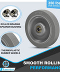 Heavy Duty 5 Inch Tpr Caster Wheels 100 Pack Quiet Non Marking Replacement Casters For Cart Dolly Workbench Zero Drag Hella Smooth Roll Industrial Utility Gear close-up showing roller bearing, spanner bushing, and thermoplastic rubber wheel.