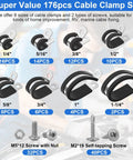 176 Piece Cable Clamps Set With Screws Eight Sizes Rubber Insulated Stainless Steel Cushioned Pipe And Loop Clamps