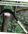 Grass Scythe With Manganese Steel Blade And Long Handle For Easy Weeding And Lawn Care shown cutting a tree trunk