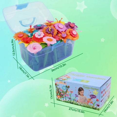 Flower Garden Building Kit For Kids 120 Piece Bouquet Toy Set in storage box with packaging, for STEM learning, safe non-toxic BPA-free