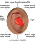 Soft Moldable Silicone Ear Plugs For Kids Size Small Pack Of Six fitted in ear, features benefits and design specifications.