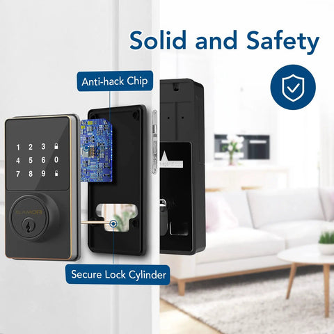 WiFi Keyless Entry Smart Lock With Touchscreen Keypad, Remote Unlock Via App, Bluetooth And WiFi Deadbolt shown in interior view