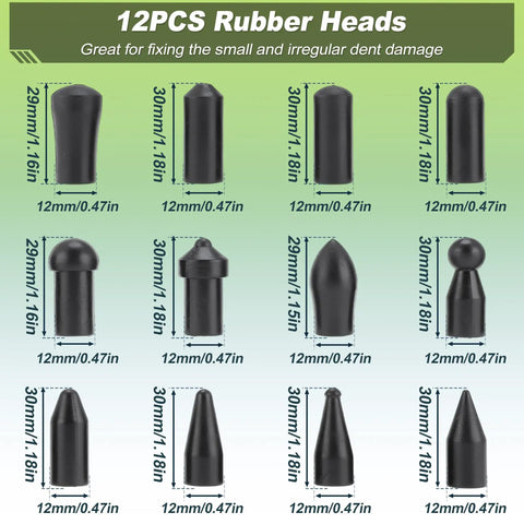 12 rubber heads for Paintless Dent Repair Kit With 23 Tools Including 3 Dent Rods And 20 Awl Heads For Car Dents Door Dings Minor Dents