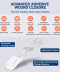 Advanced adhesive wound closure strips with nonwoven backing, reversible buckle, adjustable tension
