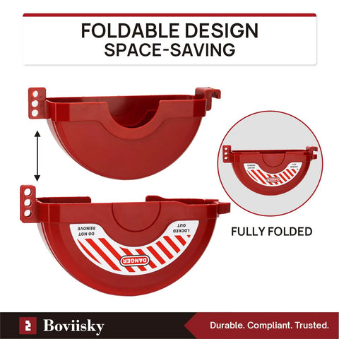 Folded Red ABS Gate Valve Lockout for 6.5-10 in Handles, Space-Saving Design, Corrosion Resistant Safety Lock