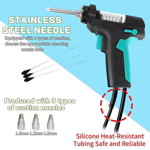 Electric Solder Sucker Gun With LCD Desolder Station, 90W Desoldering Tool with stainless steel needle and suction nozzles