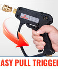 Hand holding a Short 5000 PSI Pressure Washer Gun With 360 Degree Swivel Stubby Power Wand That Eats Grime with 3/8 plug and QC outlet