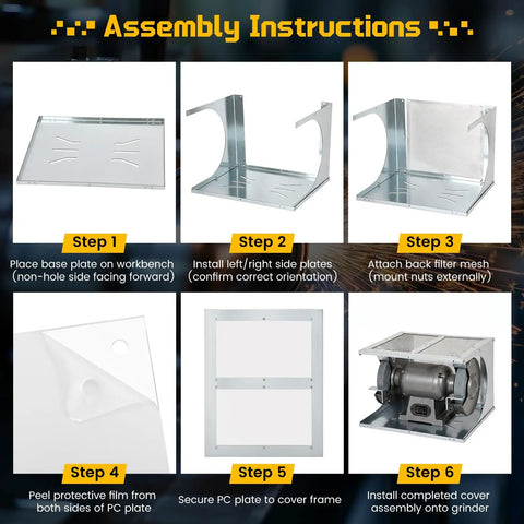 Assembly instructions for Enclosed Eye Shield Kit For Bench Grinders Two Pack Aluminum Alloy Replacement Guard Assembly with Clear Acrylic Shield.