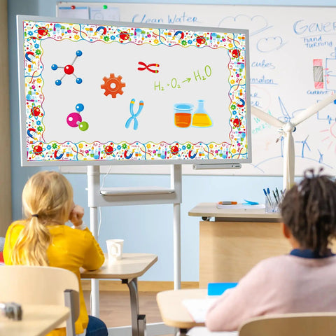 Colorful Science Bulletin Board Borders Set 72 Feet Scalloped Chemistry Lab Trim in a classroom setting with students.