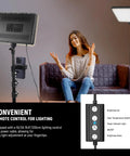 Two Pack Bi Color LED Video Lights with 59 Inch Tripod Stands and Phone Holders, remote control for lighting setup