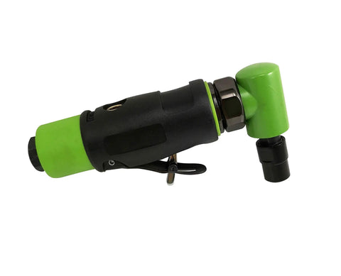 Quarter Inch Air Drive Angle Die Grinder Equipped With A Rotating 360 Degree Exhaust Hood To Blast Dust Off Your Workspace