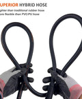 No Fuss Lightweight Hybrid Air Compressor Hose 3/8 In X 10 Ft with flexible kink-resistant design held in gloved hands.