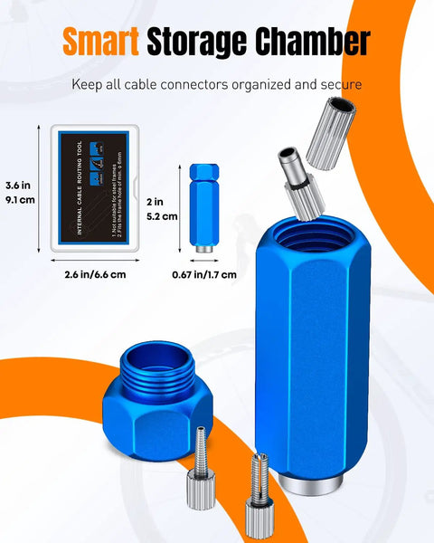 Bike Internal Cable Routing Tool Kit With Hydraulic Hose Cutter For DIY Setup, parts displayed including storage chamber