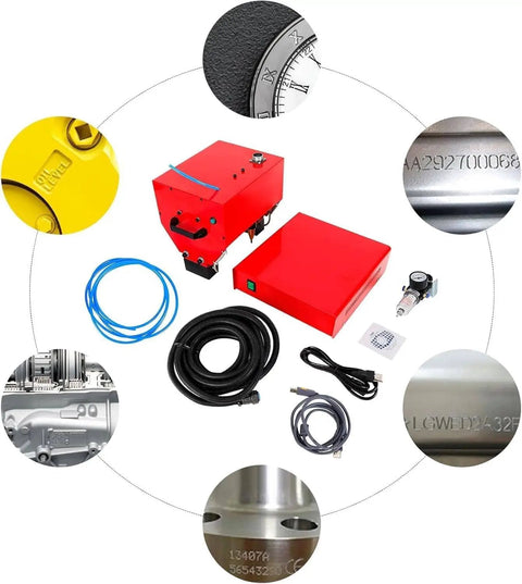 Portable Electric Dot Peen Engraving Machine For Heavy Duty Metal Marking With Quick Response and Rock Solid Guide Rail, components laid out.