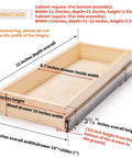 Smooth Glide Pull Out Cabinet Organizer And Slide Out Drawer With Heavy Duty Rollers showing dimensions and wooden structure.