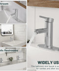 Chrome One Hole Bathroom Faucet With Single Lever Handle, Deck Mount Lavatory Sink Faucet, Modern Vanity Faucet With Deck Plate And Brass Supply Lines