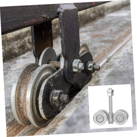 Close-up of heavy duty sliding door track roller and gate wheel for smooth replacement in industrial doors on rail.