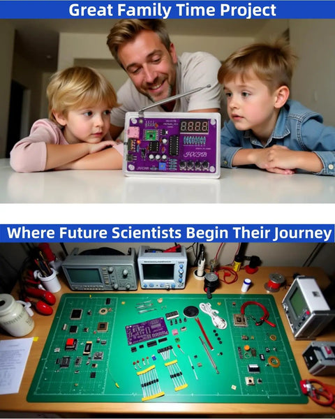 Family with FM Radio Kit For Beginners With Soldering Practice And Electronics Learning Project Including PCB Components Speaker And Case Build A Real Radio From Scratch And Learn Basic Circuit Design Hands On STEM Education.
