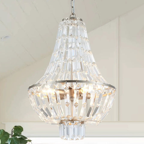 Modern Crystal Chandelier 4 Light Pendant For Dining Room And Living Areas Dope Farmhouse Minimalist Hanging Light Fixture