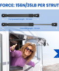 Heavy Duty 10 Inch Gas Struts Rated At 35 Pounds For Truck Caps Toolboxes And Camper Shells Smooth Action Gas Springs with length details.