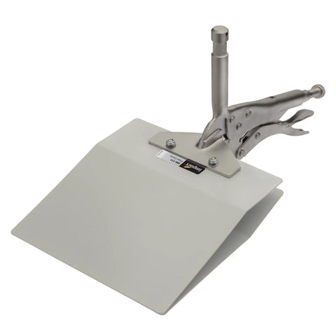 Impact Plate Clamp Duckbill Style Seven Inch Metal Jaw For Flat Items Up To Four Inch Thick, welded 5/8 inch pin visible.