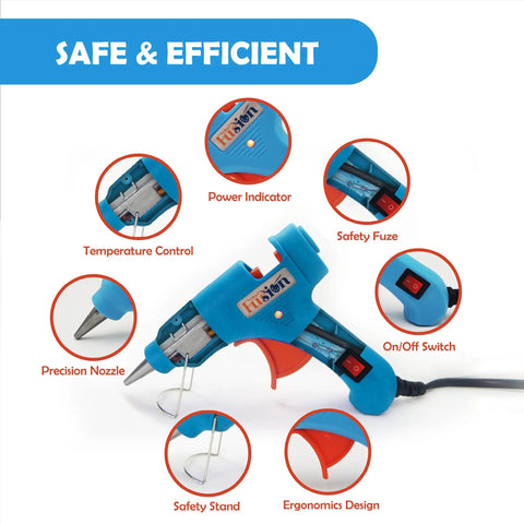 Super Reliable Heavy Duty Mini Hot Glue Gun Kit With Rugged Travel Case And Ten Clear Adhesive Sticks Built For Lightning Repairs Weekend Tinkering And Classroom Tasks In Bright Blue with precision nozzle and safety features.