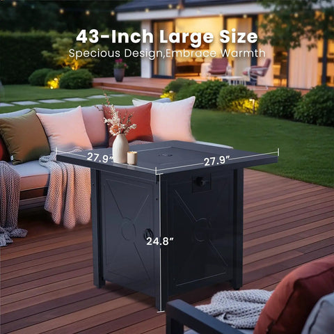 28 Inch Propane Fire Pit Table With 40K BTU Portable Smokeless Outdoor Heater And Dining Coffee Bar Table on patio
