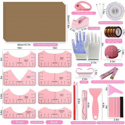 Pink Sublimation Shirt Tool Kit With 8 T Shirt Rulers 3 Pack Teflon Sheets 12 By 16 Inch Heat Resistant Gloves With Silicone Bumps