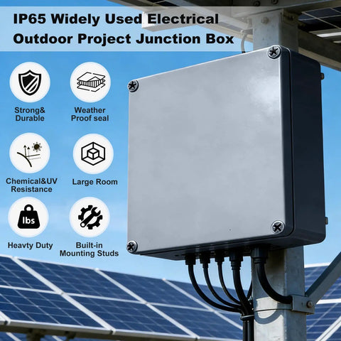 8 By 8 By 4 Inch IP65 Waterproof Junction Box Rugged ABS Plastic Outdoor Enclosure on solar panel pole