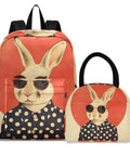 Rabbit Sunglass Moon Backpack With Insulated Cooler Lunch Box, lightweight, water-resistant nylon design with rabbit print.
