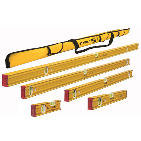 Heavy Duty Three Piece Level Set With Rugged Aluminum Frame Including Forty Eight Twenty Four And Twelve Inch Profiles Featuring Quick Read Horizontal And Vertical Bubble Vials Plus Built In Rulers For Job Site Pros