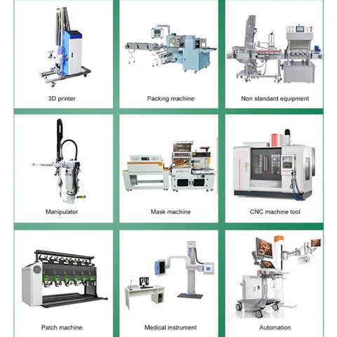 Collage of machines including 3D printer, CNC machine tool, and automation equipment for industrial and manufacturing use.