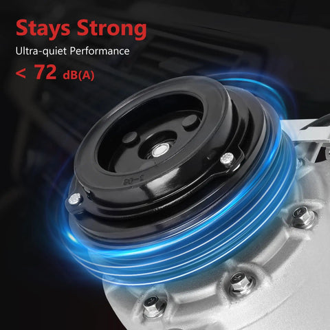Built Like A Tank AC Compressor With Clutch for Chevy Suburban Tahoe, showing the black pulley and synthetic fluid details.