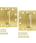 Heavy Duty 4.5 Inch Spring Hinge For Interior And Exterior Doors delivers automatic self closing performance, satin brass finish with screws.