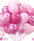 60 Piece Hot Pink Balloon Set With Heart Latex Balloons Confetti Balloons And Ribbon Party Ready Decor For Princess Birthdays Baby Showers Weddings Bachelorette Parties And Valentines Day featuring heart-shaped and confetti balloons.