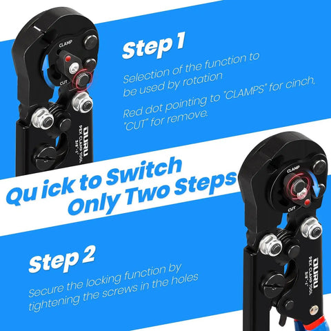 Image showing a 2 In 1 Ratchet PEX Crimping Tool With Cinch And Remove Function, Versatile PEX Crimper From Three Eighths Inch To One Inch.