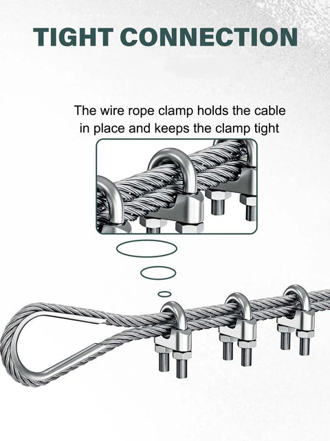 One Quarter Inch M6 Wire Rope Clamp Kit With Twelve Clamps And Ten Thimbles 304 Stainless Steel tight connection
