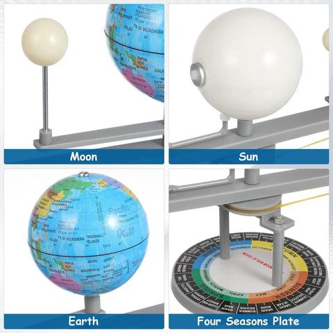 Sun Earth Moon Model For Classroom, Hands On Astronomy Teaching Tool, Orbital Simulator Demonstrating Day And Night, Seasons, Moon Phases, And Planetary Motion: moon, sun, earth, and four seasons plate