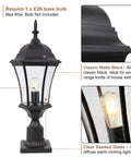 Outdoor Post Light Fixture With Pier Mount, 20-Inch High Matte Black Lantern With Clear Seeded Glass, 60W Post Lamp.