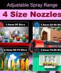 Adjustable spray range showing 4 size nozzles for Heavy Duty HVLP Electric Paint Sprayer Cranks Out Dang Smooth Durable Coatings.