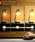 Amber Glass Bedside Lamps Set of 2 For Bedroom With USB Port, Dimmable Nightstand showing adjustable brightness levels.