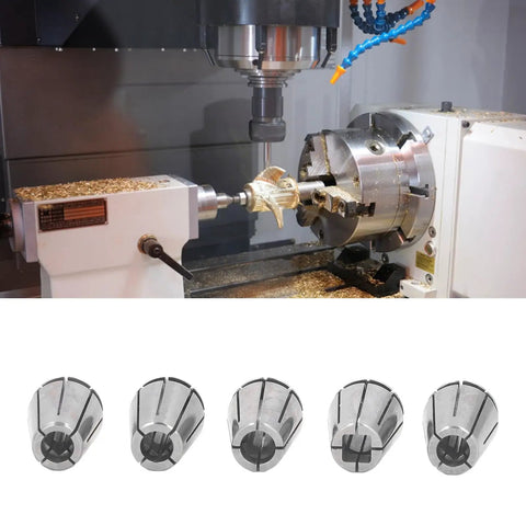 CNC machine with Collet Chuck Set For CNC Lathes And Milling Machines, 5-Piece D6 To D8 Range, Pro Grade High-Precision Spring Steel Collets.