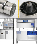 Heavy Duty Stainless Steel Furniture Legs Set with Adjustable Cabinet Feet for Refrigerator Table Cupboard and Workbench Support 12cm and 10cm Options 4 Pack Built to Last and Rust Resistant, shown with industrial equipment.