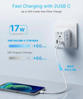 Two Pack European Travel Plug Adapter 7 In 1 Foldable Type C Power Converter No Sweat Build For Continental Europe Trips Grab And Go Essentials Universal Charging Hub Ready, showing fast charging output and USB-C connection.