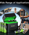 Top Shelf AA Rechargeable Lithium Batteries 3700Mah 8 Pack With Rapid Dock Charging Case and multiple application visuals.