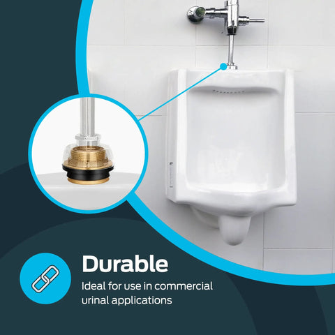 Heavy-Duty Brass Closet Spud For Urinals Kit With Locknut, Rubber Washer, And Metal Washer installed on urinal