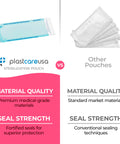 Comparison between self sealing sterilization pouches 3.5 by 10 inches latex free with color changing indicator and other pouches.