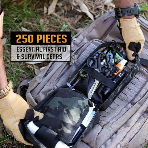 Open 250 Piece Survival First Aid Kit IFAK EMT MOLLE Pouch All In One Emergency Medical Gear for outdoor use